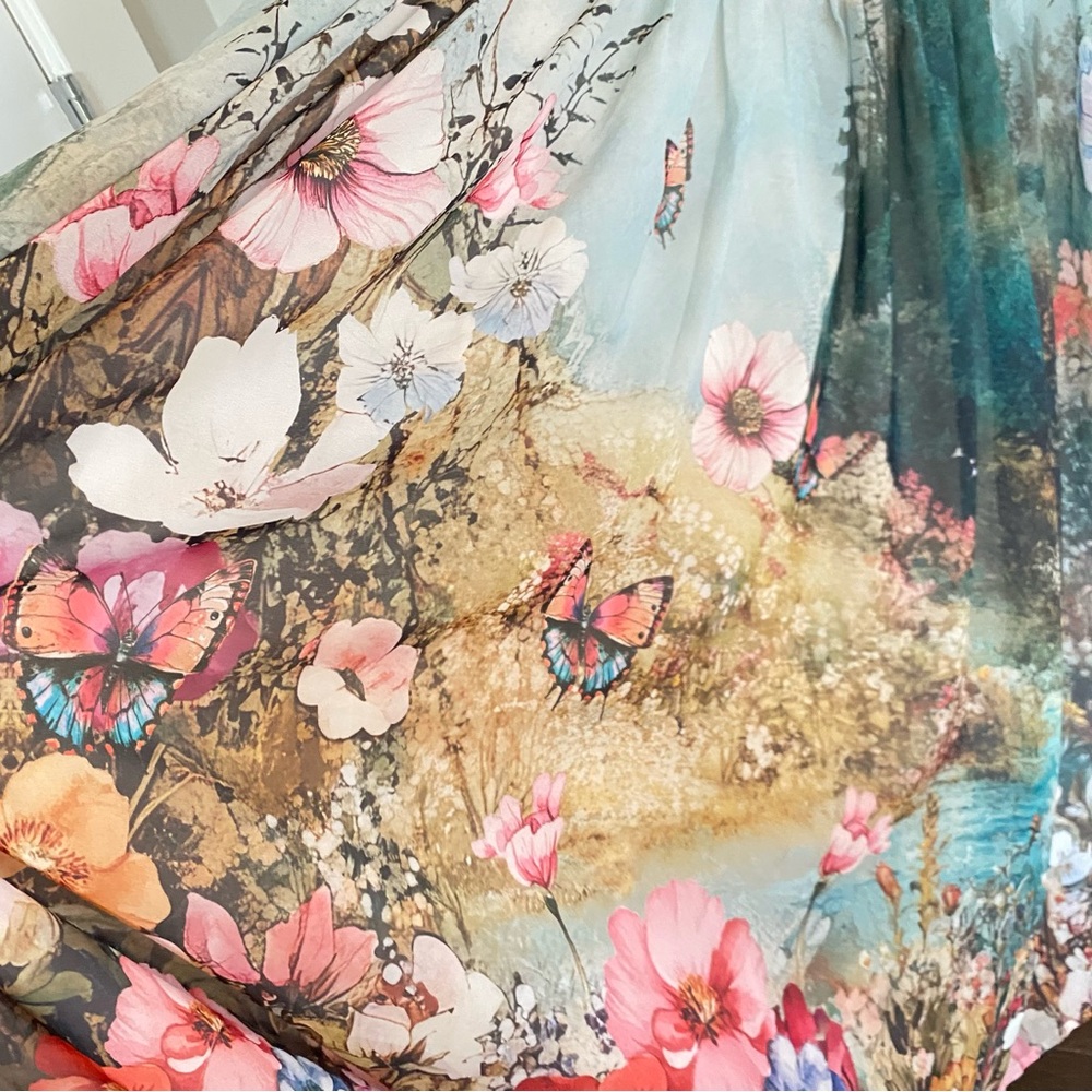 Anthropologie Floral Midi Dress in Light Blue, Pink and Green - Picture 8 of 9